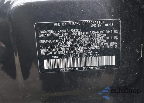 2018 Subaru Forester 2.5I Premium from USA, damaged, VIN JF2SJAEC6JH575562